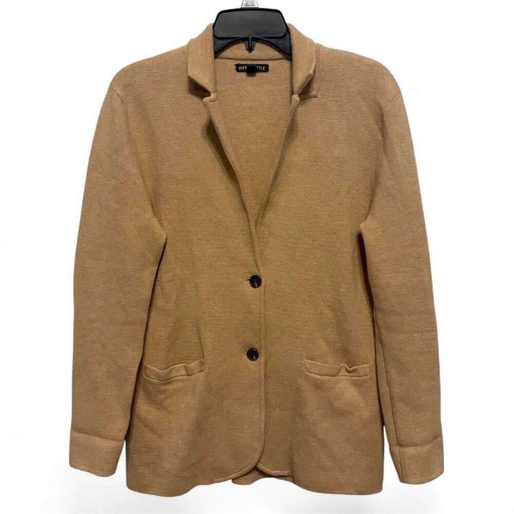 J.Crew Mercantile Knit Blazer Womens Medium Tan Camel Preppy Cardigan Sweater